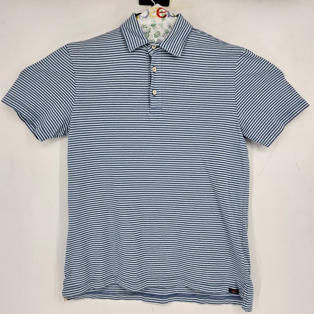 Faherty Shirt Mens Medium Polo Short Sleeve Blue Striped Casual Preppy